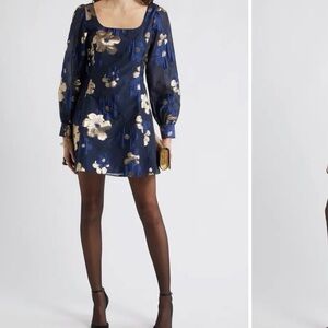 Chelsea28 Navy and Gold Floral Long Sleeve Dress